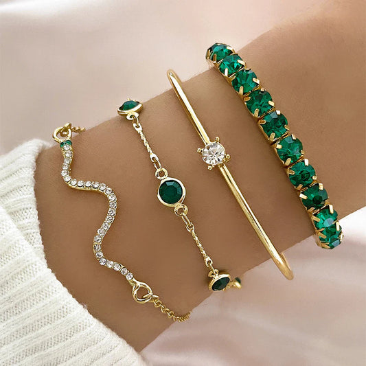 Conjunto de Pulseras con Piedra Verde