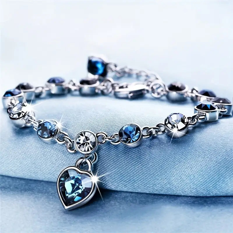 Pulsera Corazón Oceánico Brillante | Oro Blanco