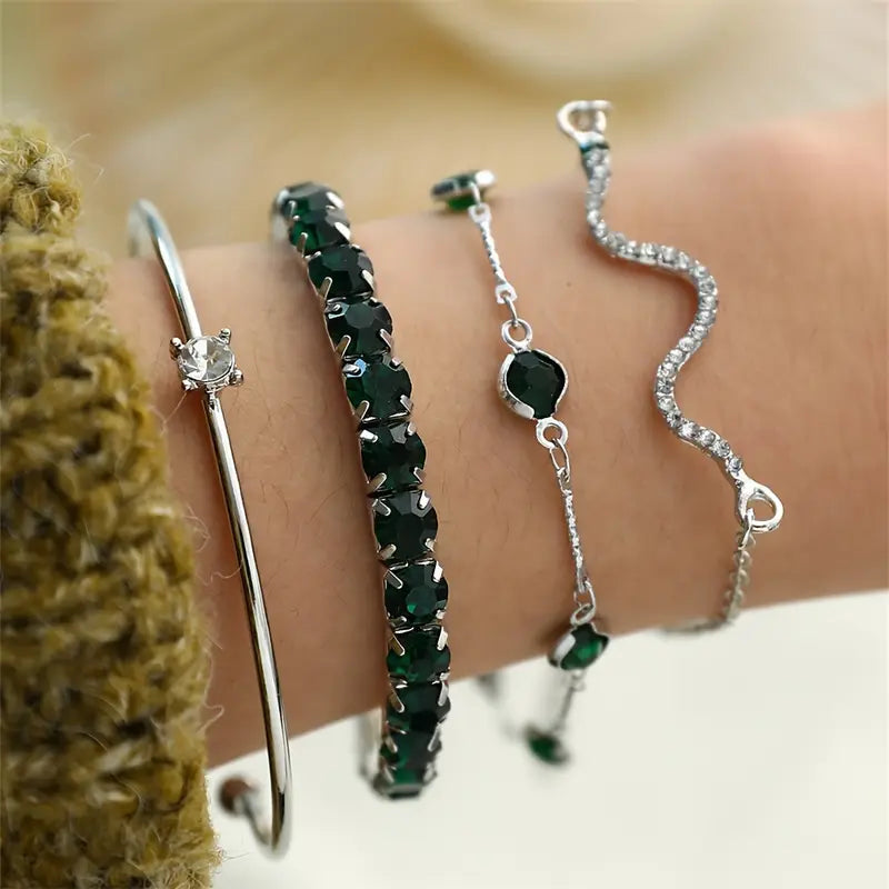 Conjunto de Pulseras con Piedra Verde