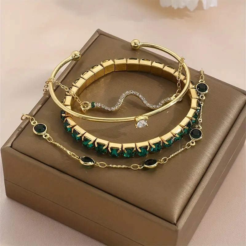 Conjunto de Pulseras con Piedra Verde