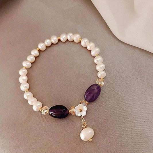 Pulsera de Perla con Piedra Morada en Oro
