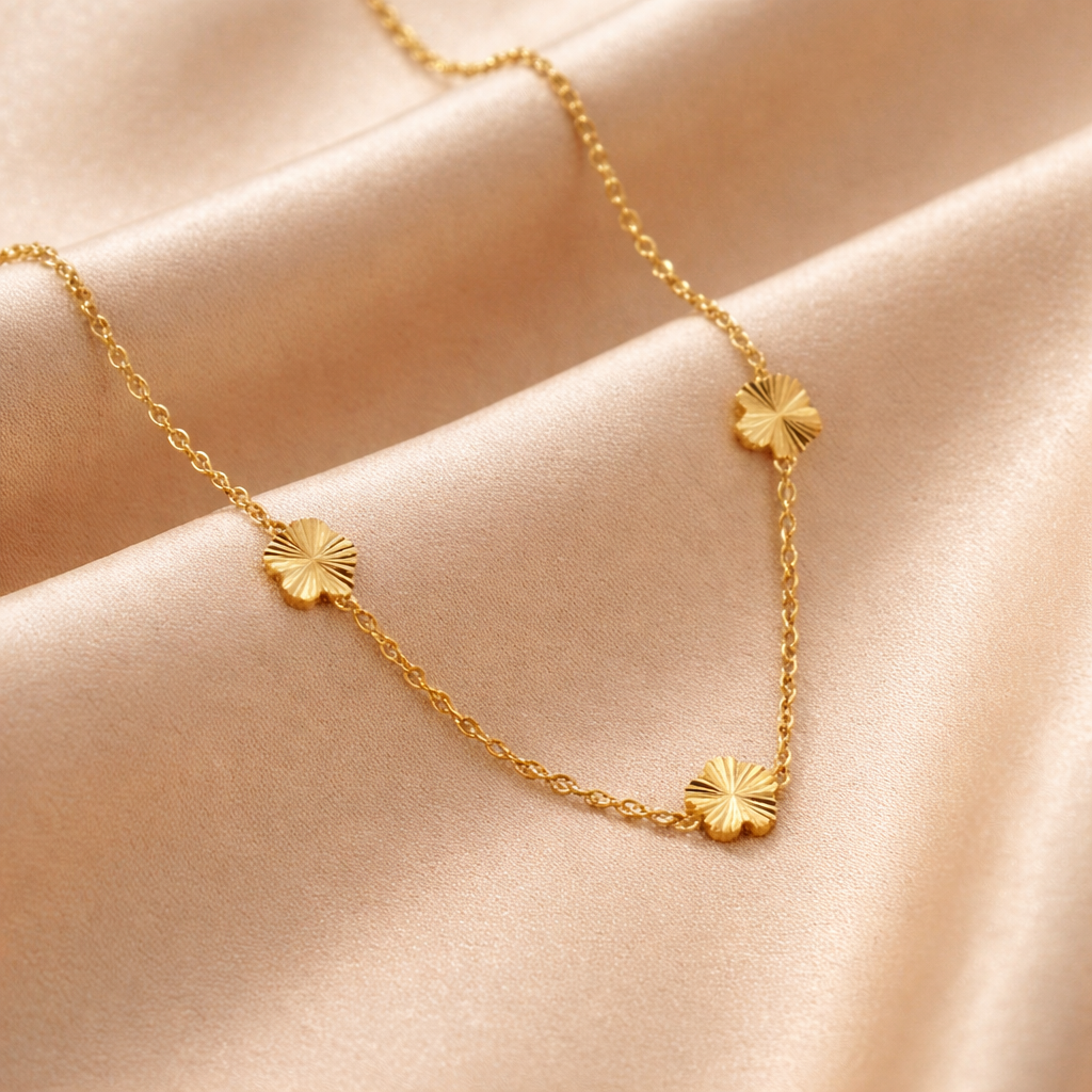 Collar Flower Power de Cadena de Oro 18K