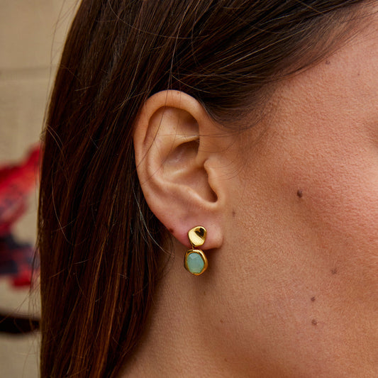 Aros Dorados con Colgante de Aguamarina