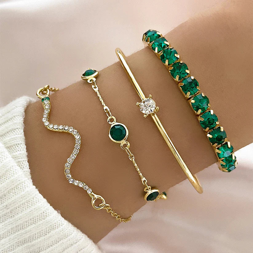 Conjunto de Pulseras con Piedra Verde