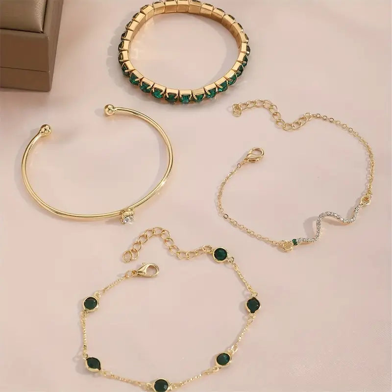 Conjunto de Pulseras con Piedra Verde