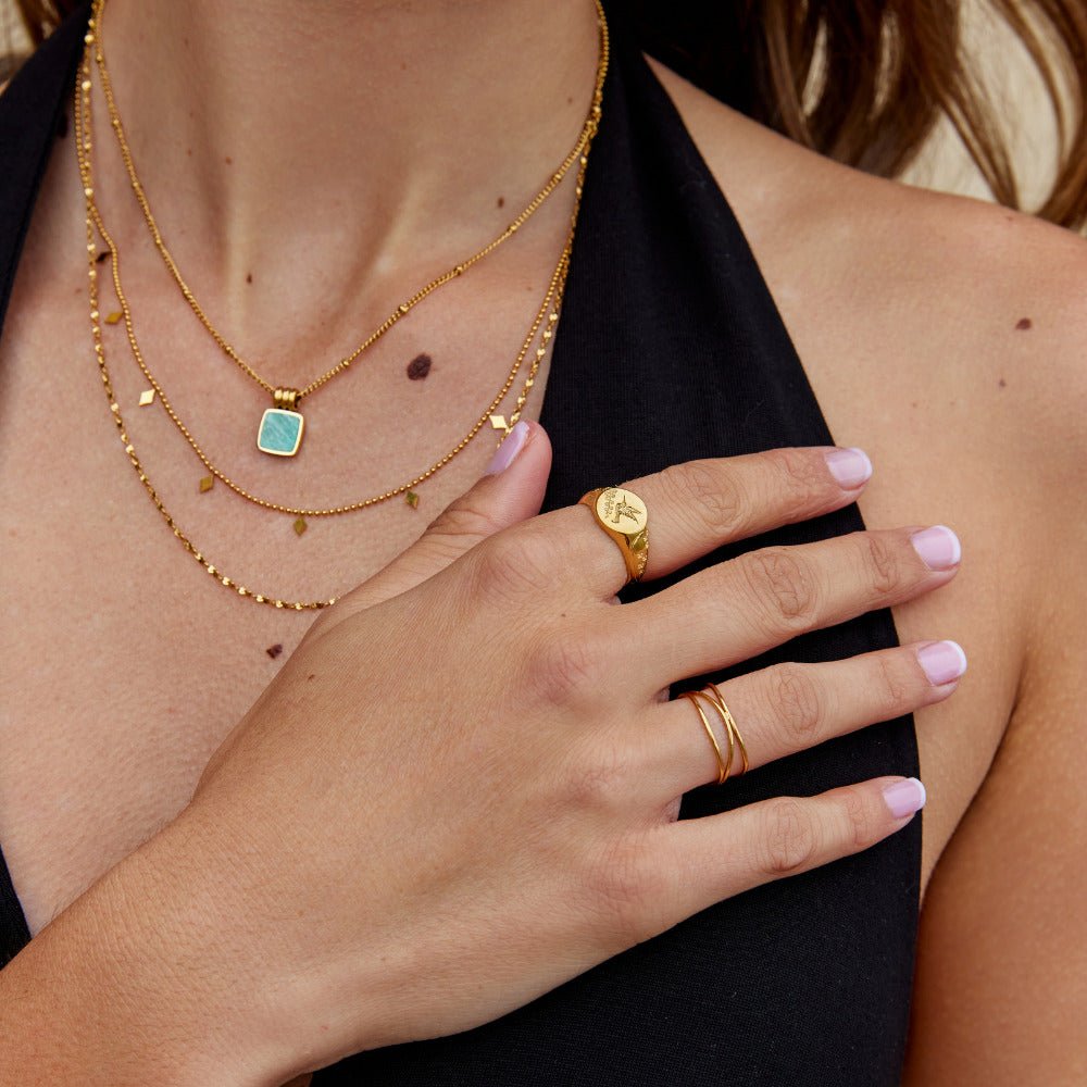 Anillo Sello Colibrí Dorado