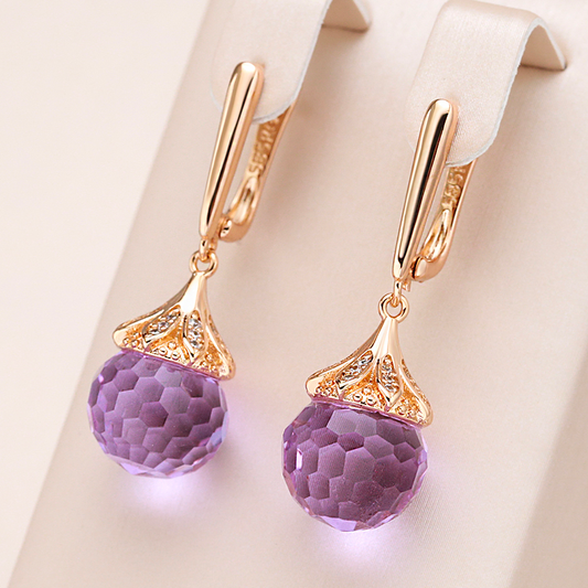 Pendientes Redondeados Elegantes con Cristal Morado
