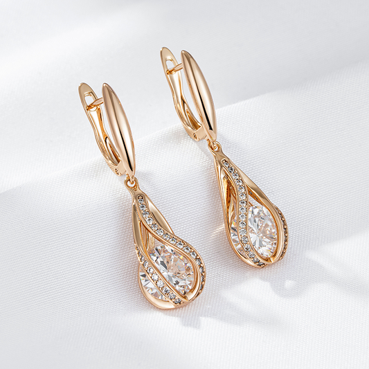Pendientes Colgantes Elegantes con Circonia y Cristal en Oro