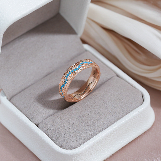 Anillo Elegante con Esmalte Azul Dorado