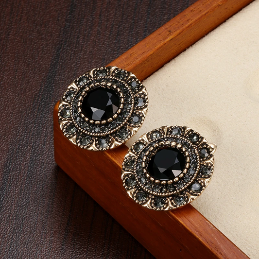 Pendientes Elegantes Redondeados con Cristal Negro