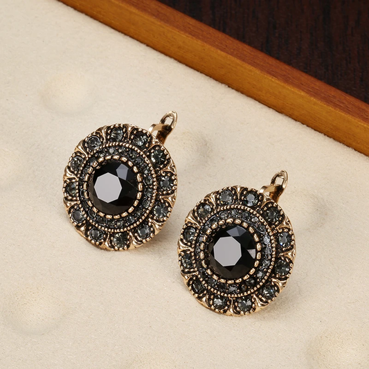 Pendientes Elegantes Redondeados con Cristal Negro