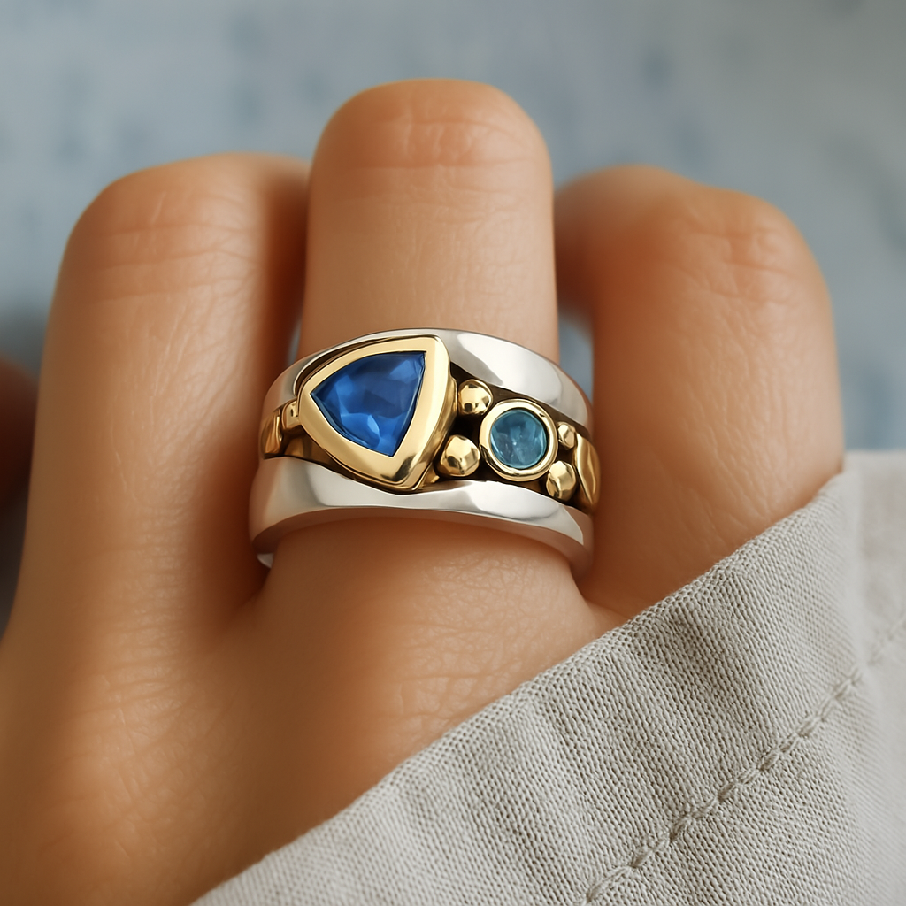Anillo Vintage de Cristal Azul