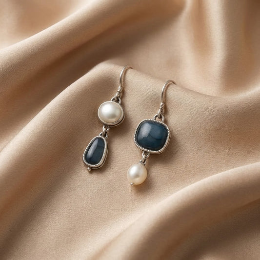 Aretes Vintage con Piedra Natural Azul