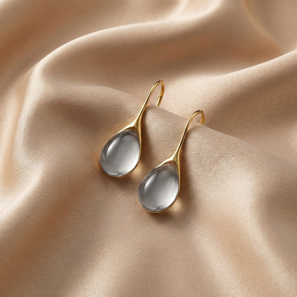 Aretes Colgantes de Cristal en Oro y Plata