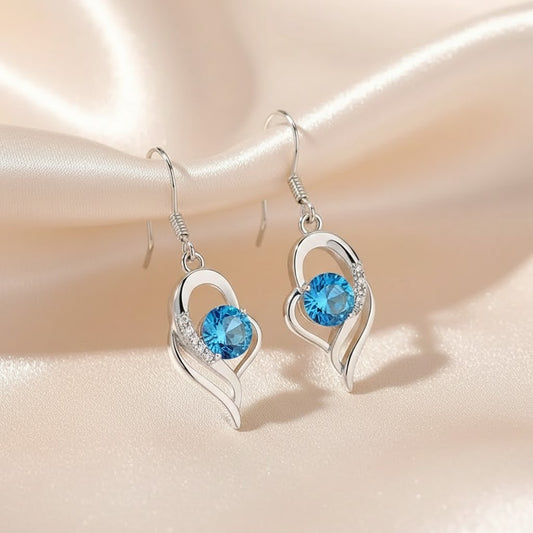 Pendientes Colgantes Corazón Eclipse | Oro Blanco