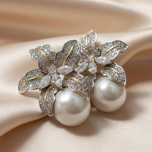 Pendientes Elegantes de Flor con Perla