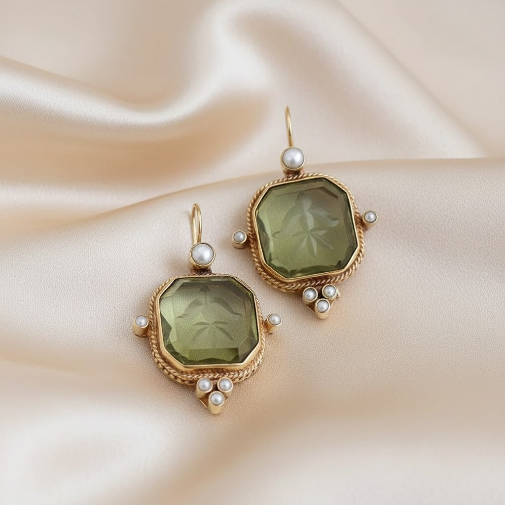 Pendientes Vintage Verde y Perla