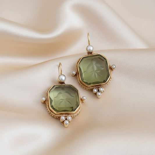 Pendientes Vintage Verde y Perla