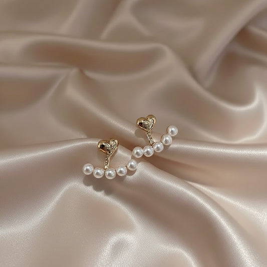 Pendientes Colgantes de Corazón con Perla en Oro