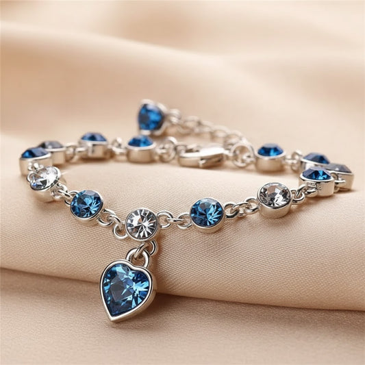 Pulsera Corazón Oceánico Brillante | Oro Blanco