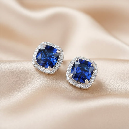 Pendientes de Botón Cuadrados de Zafiro | Oro Blanco