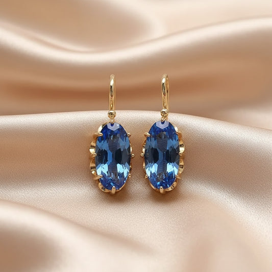 Pendientes de Zafiro Flor Azul | Oro
