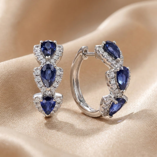 Pendientes de Zafiro Real | Oro Blanco